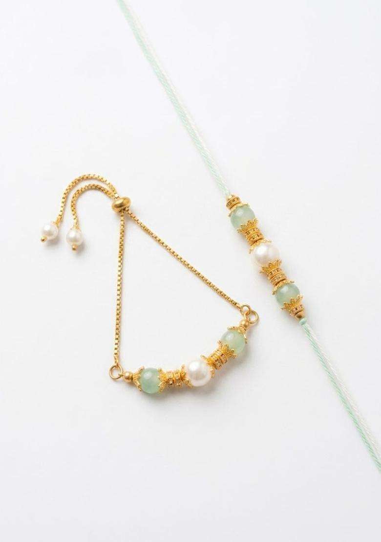 Green Thread Rakhi Set Of 2 - Indya