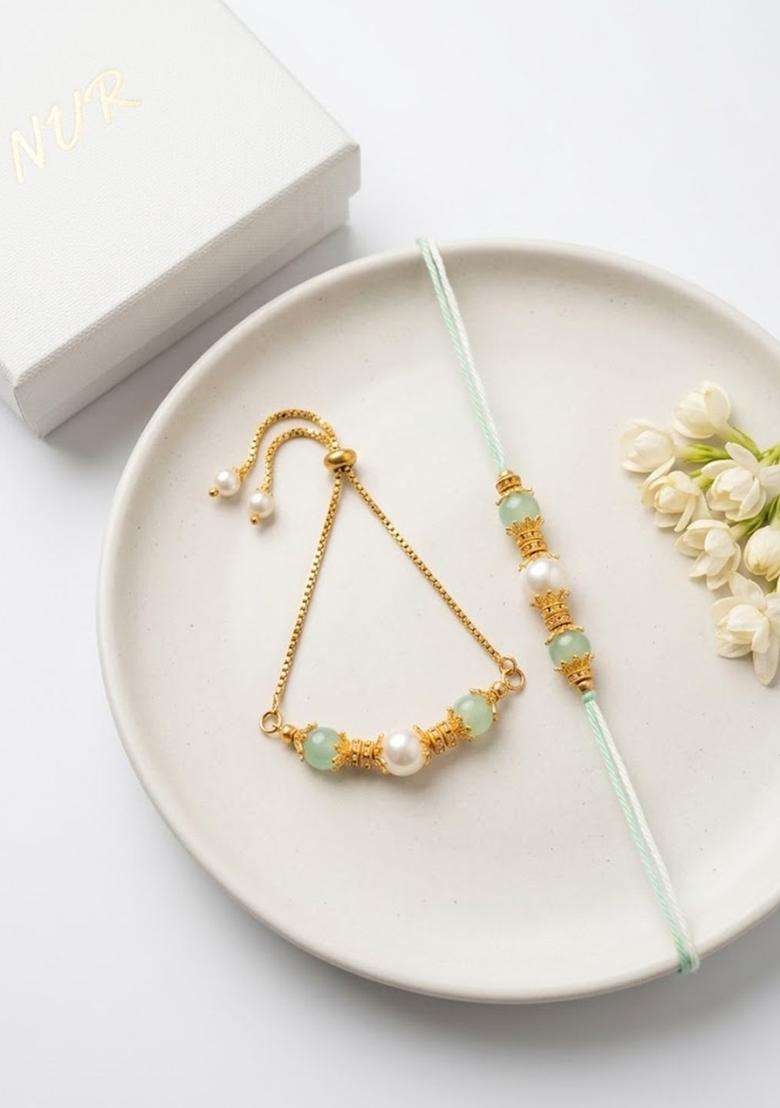 Green Thread Rakhi Set Of 2 - Indya