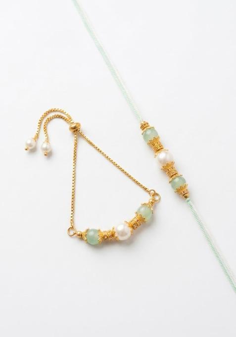 Green Thread Rakhi Set Of 2