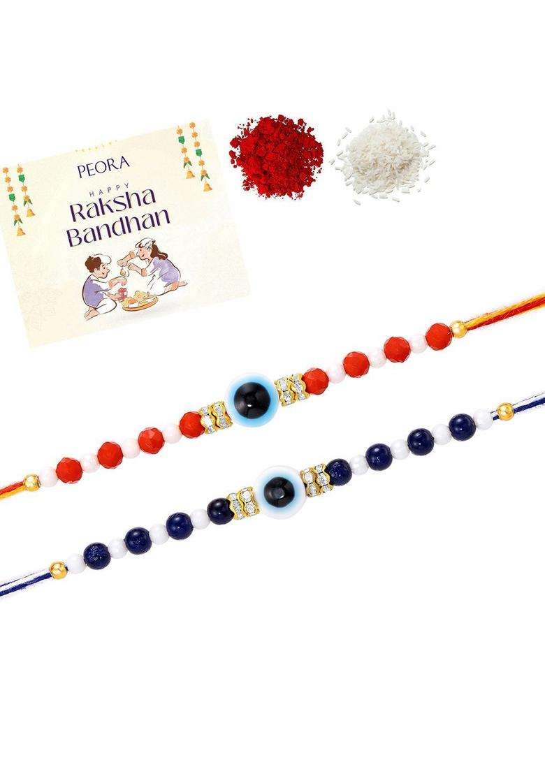 Blue Evil Eye Rakhi Set Of 2 - Indya