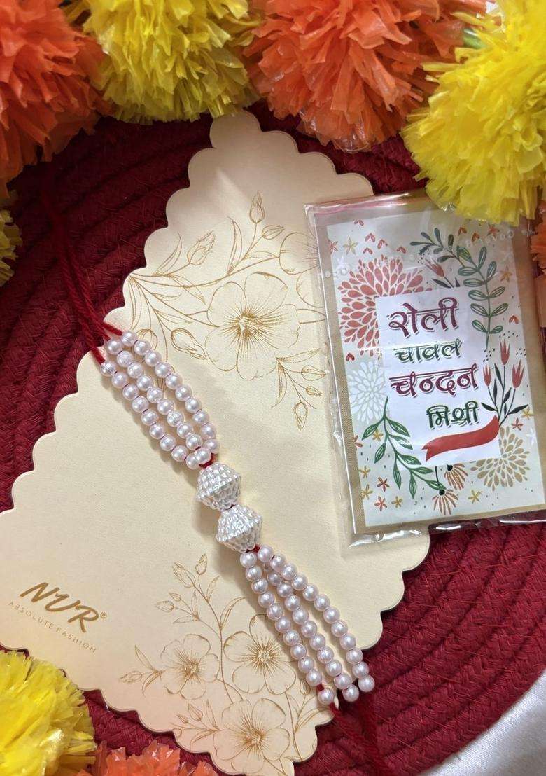 White Multistrand Rakhi Set Of 1 - Indya