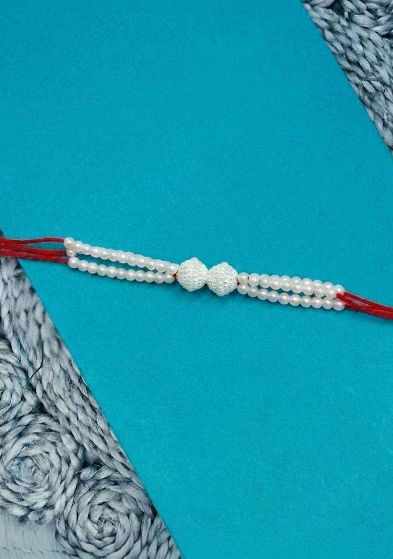 White Multistrand Rakhi Set Of 1 - Indya