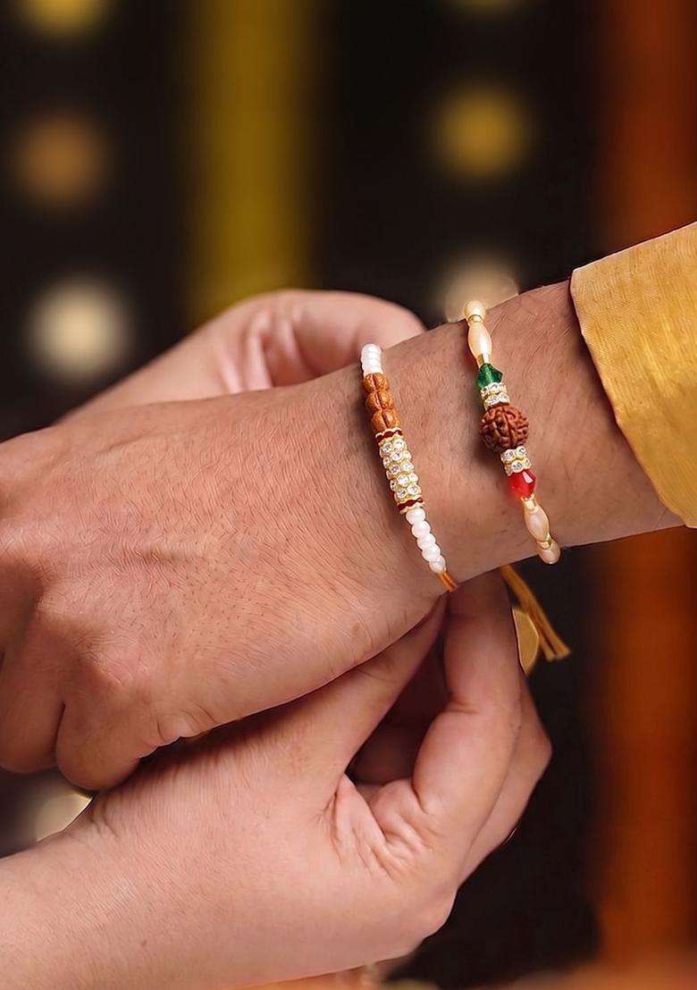 Red Rudraksha Rakhi Set Of 2 - Indya