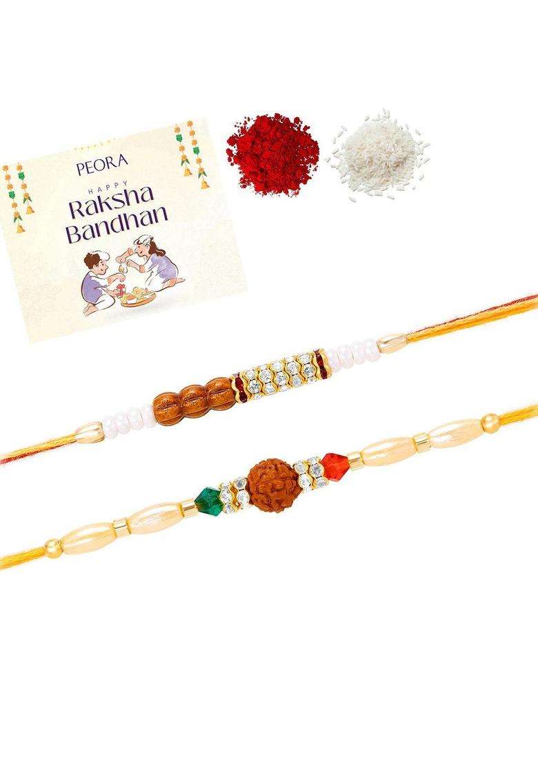 Red Rudraksha Rakhi Set Of 2 - Indya