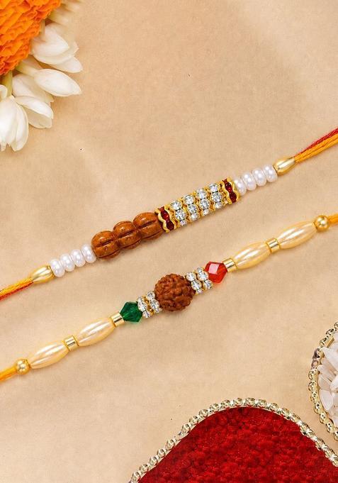 Red Rudraksha Rakhi Set Of 2