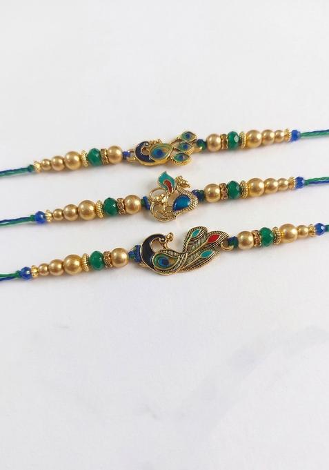 Green Thread Rakhi Set Of 3