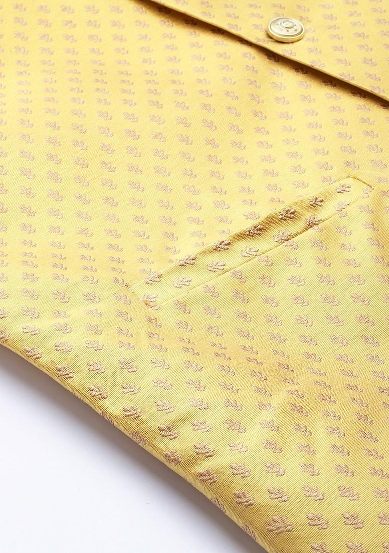 Yellow Solid Cotton Kurta Set For Men