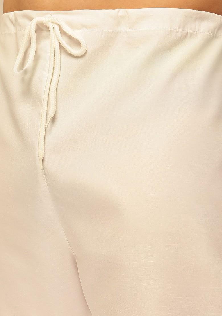 White Thread Work Cotton Kurta Set For Men