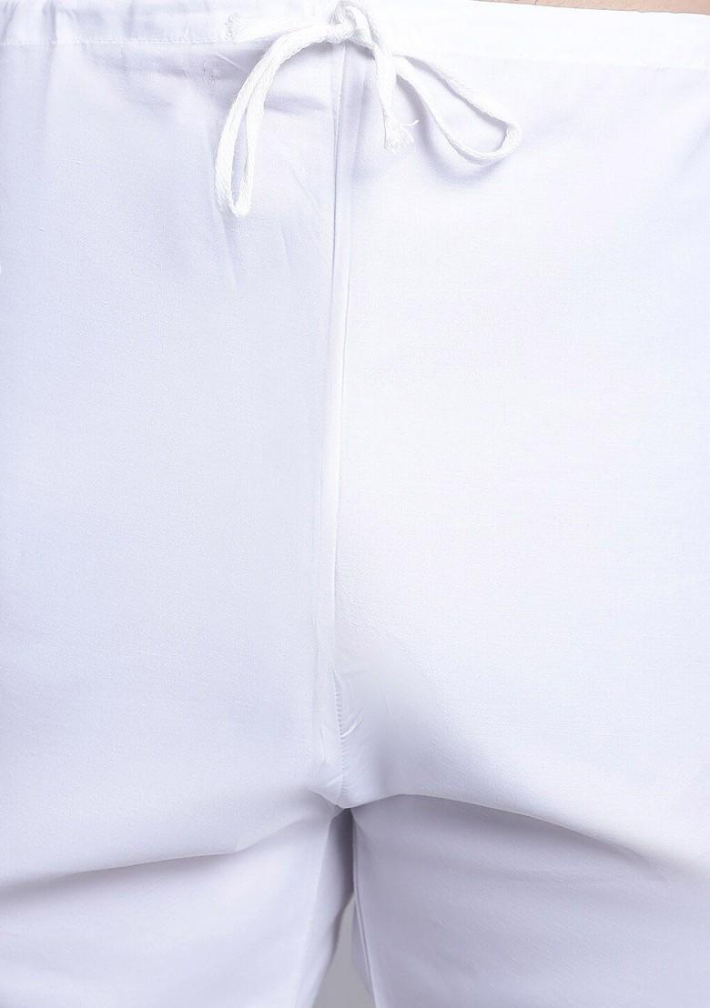 White Embroidered Cotton Kurta Set For Men