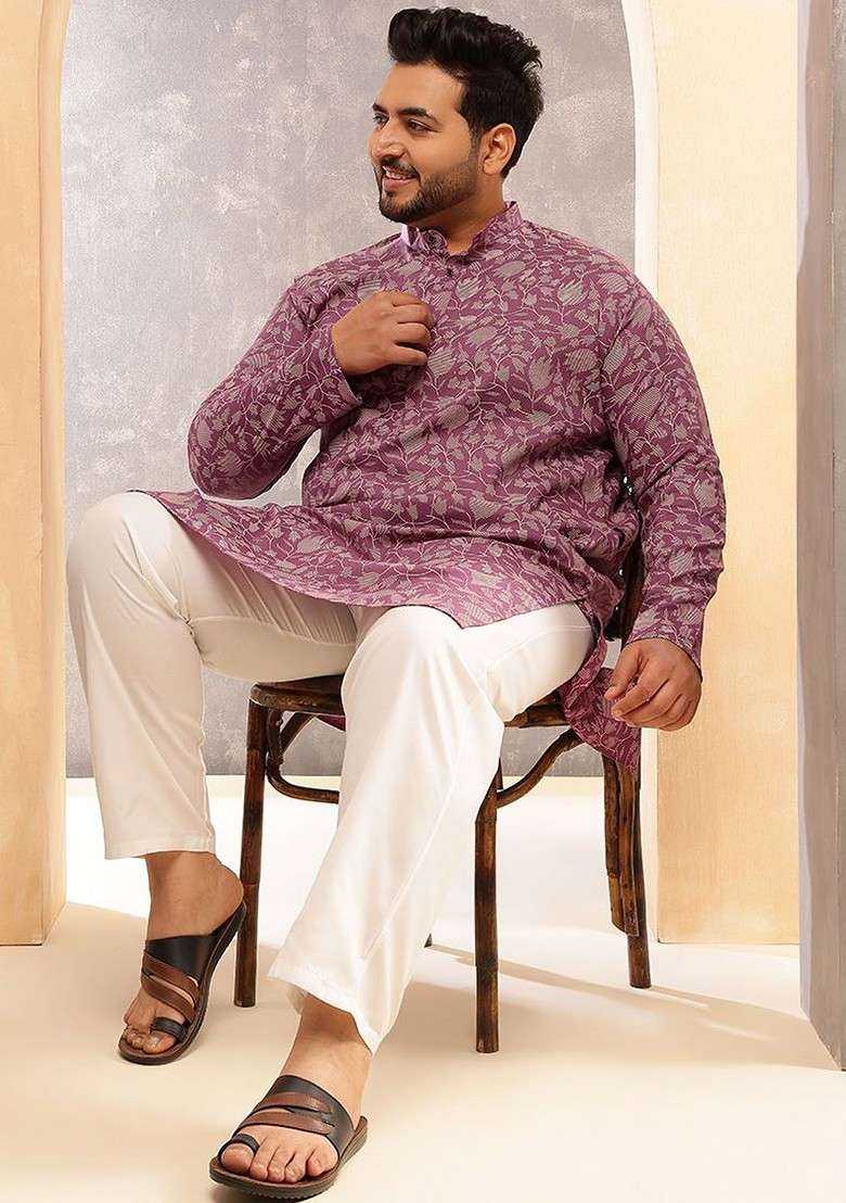 Purple Printed Poly Blend Kurta Set For Men - Indya