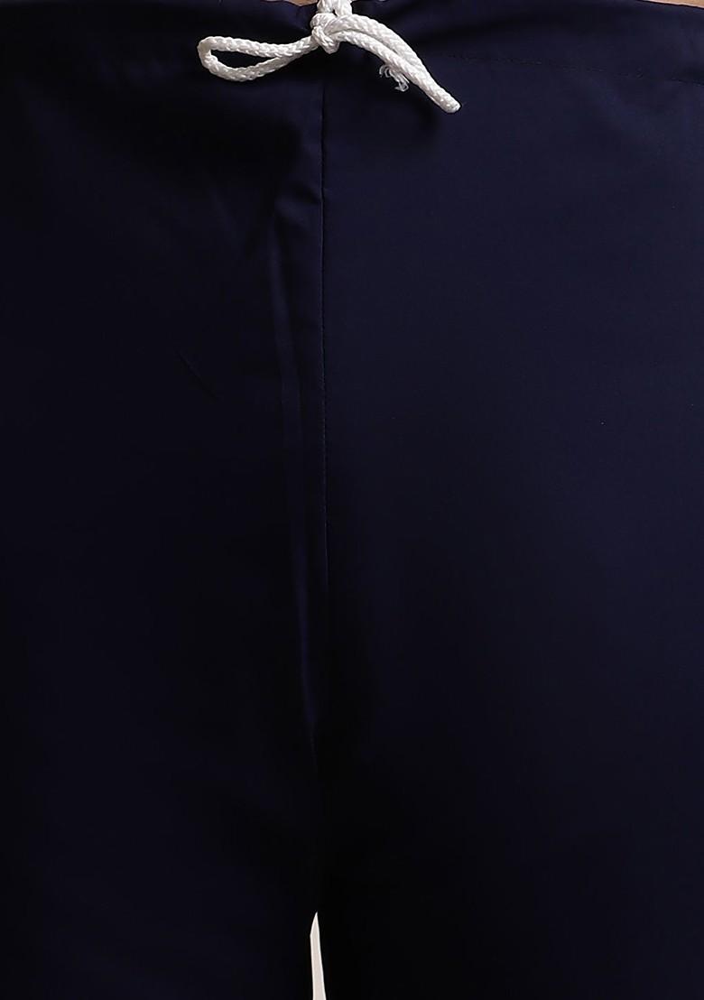 Navy Blue Solid Poly Blend Kurta Set For Men