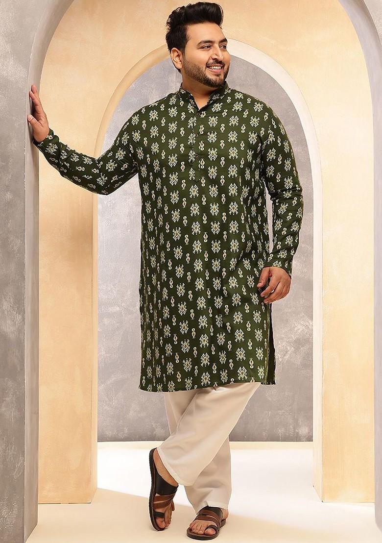 Green Ethnic Motifs Poly Blend Kurta Set For Men
