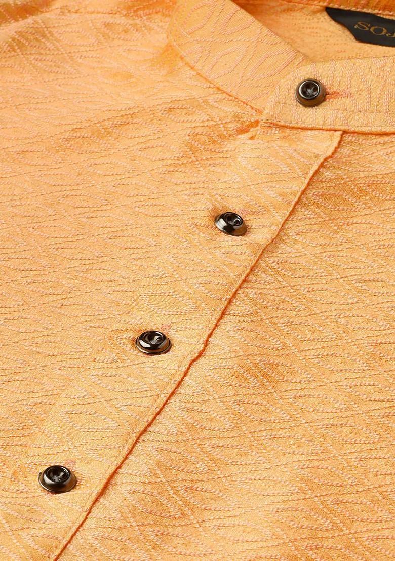 Orange Solid Poly Blend Kurta Set For Men