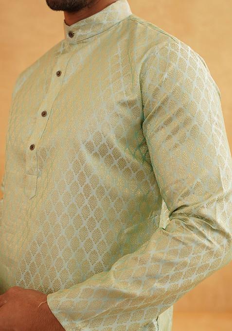 Green Ethnic Motifs Poly Blend Kurta Set For Men