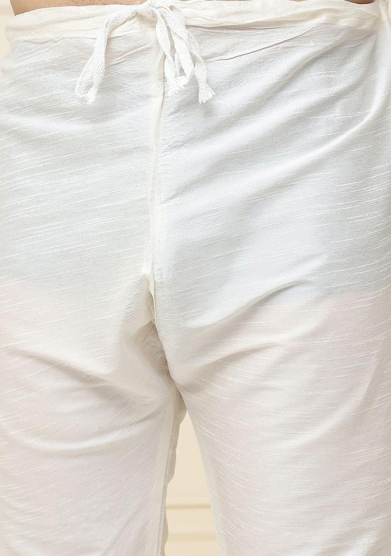 Cream Solid Cotton Kurta Set For Men