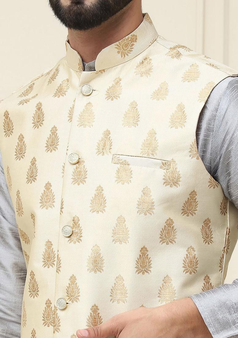 Grey Solid Poly Blend Kurta Set For Men