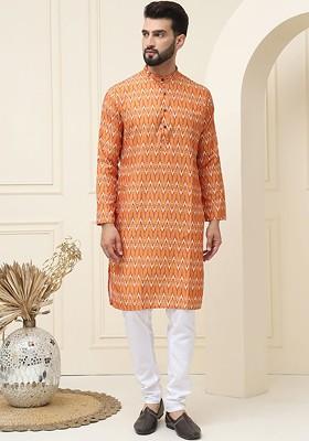 Mustard Ethnic Motifs Cotton Kurta Set For Men