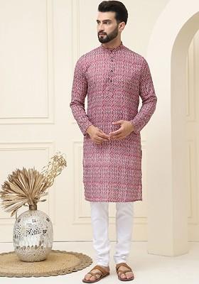 Brown Printed Cotton Kurta Set For Men