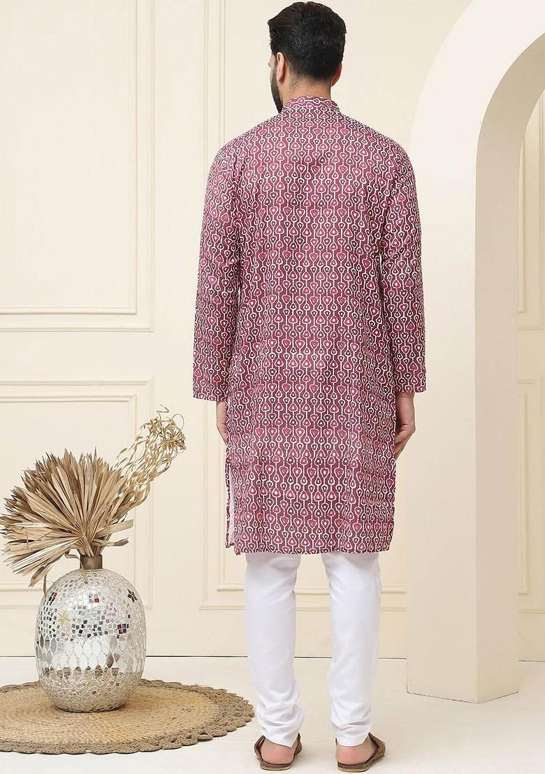 Brown Printed Cotton Kurta Set For Men