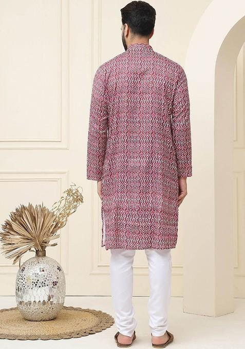 Brown Printed Cotton Kurta Set For Men