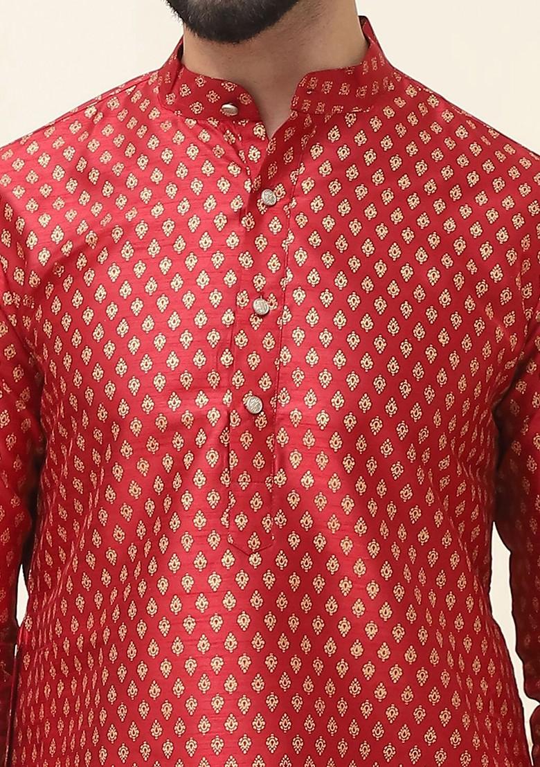 Maroon Ethnic Motifs Cotton Kurta Set For Men