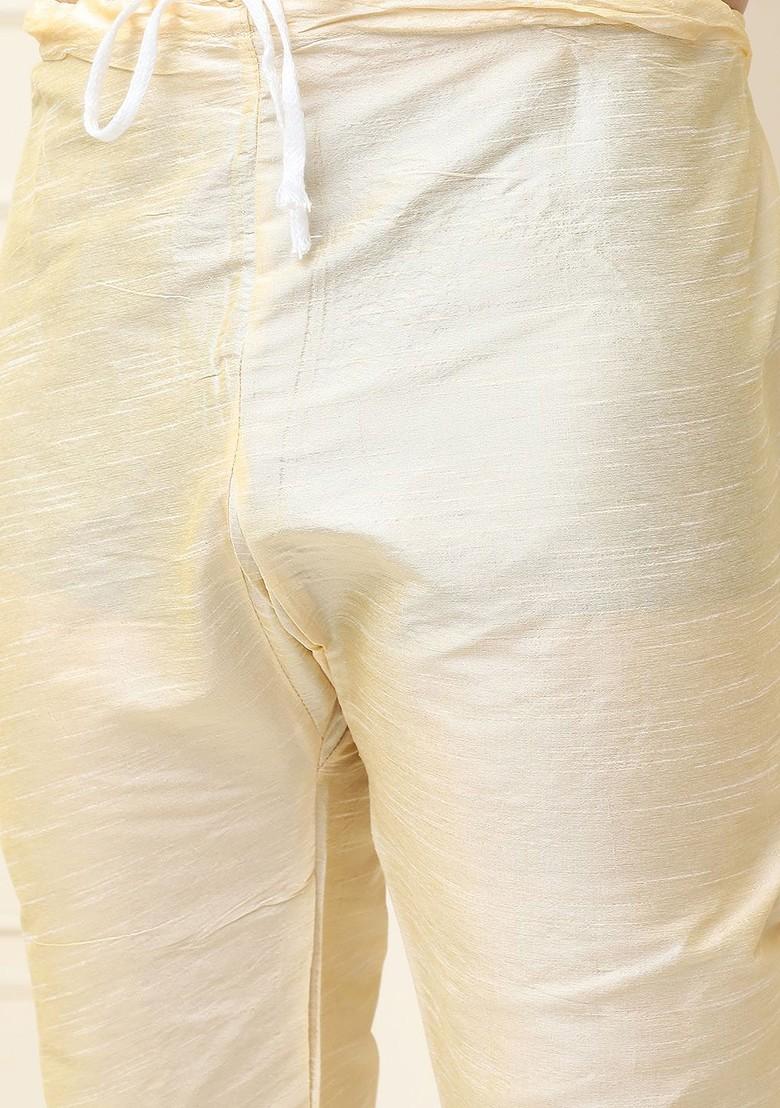 Cream Woven Cotton Kurta Set For Men