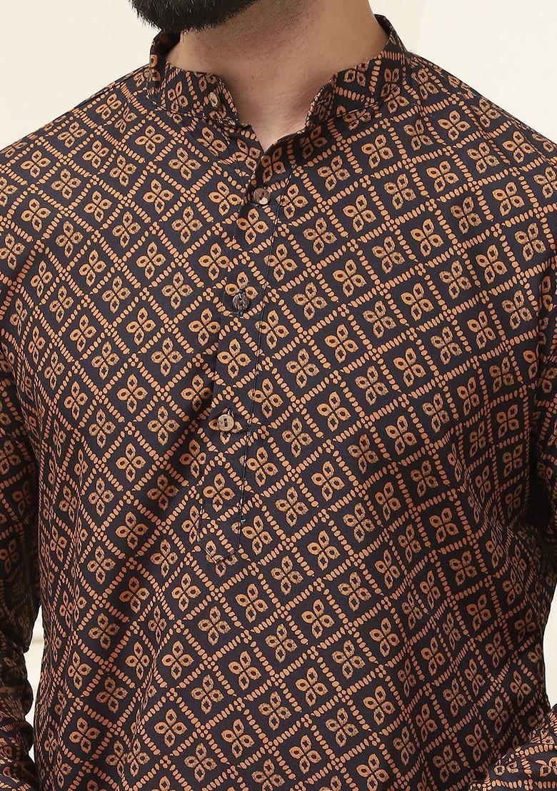 Mustard Ethnic Motifs Cotton Kurta Set For Men