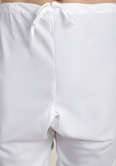 Teal Blue Striped Poly Blend Kurta Set For Men