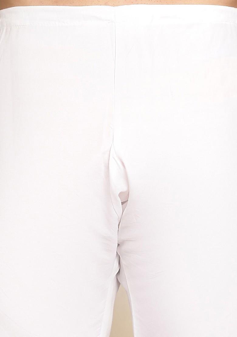 White Thread Work Cotton Kurta Set For Men