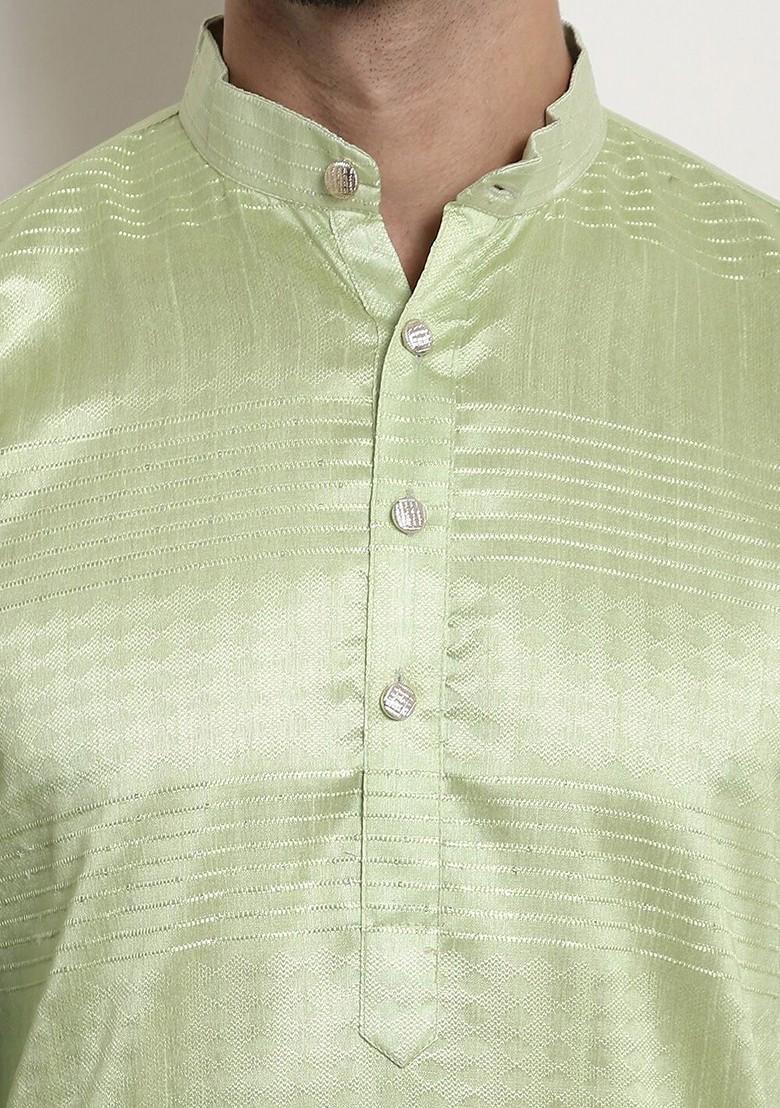 Green Woven Poly Blend Kurta Set For Men