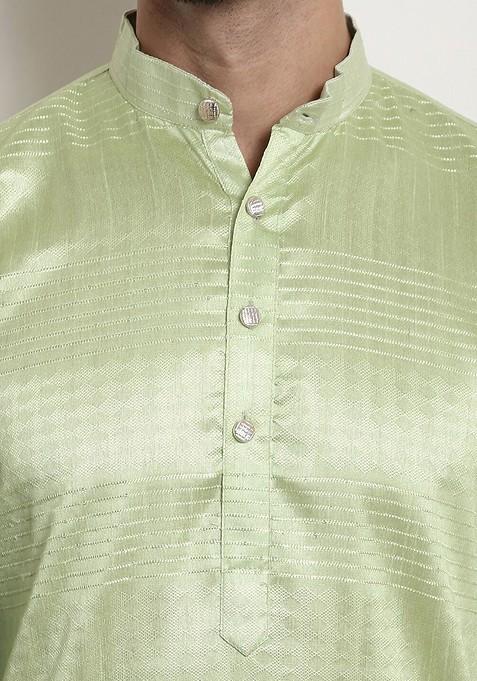 Green Woven Poly Blend Kurta Set For Men