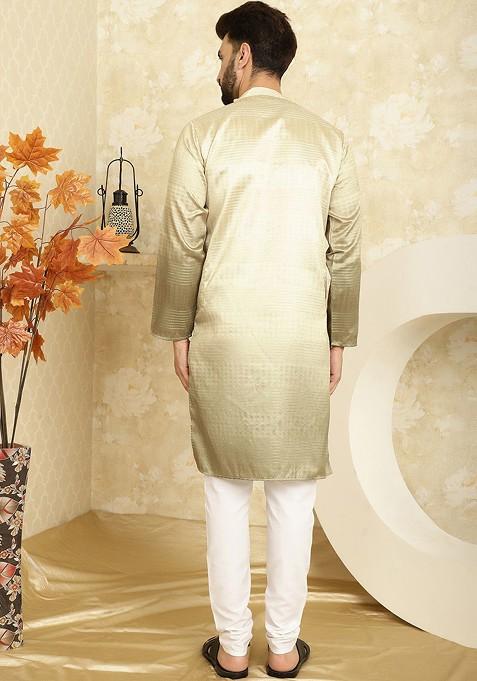 Gold Woven Poly Blend Kurta Set For Men