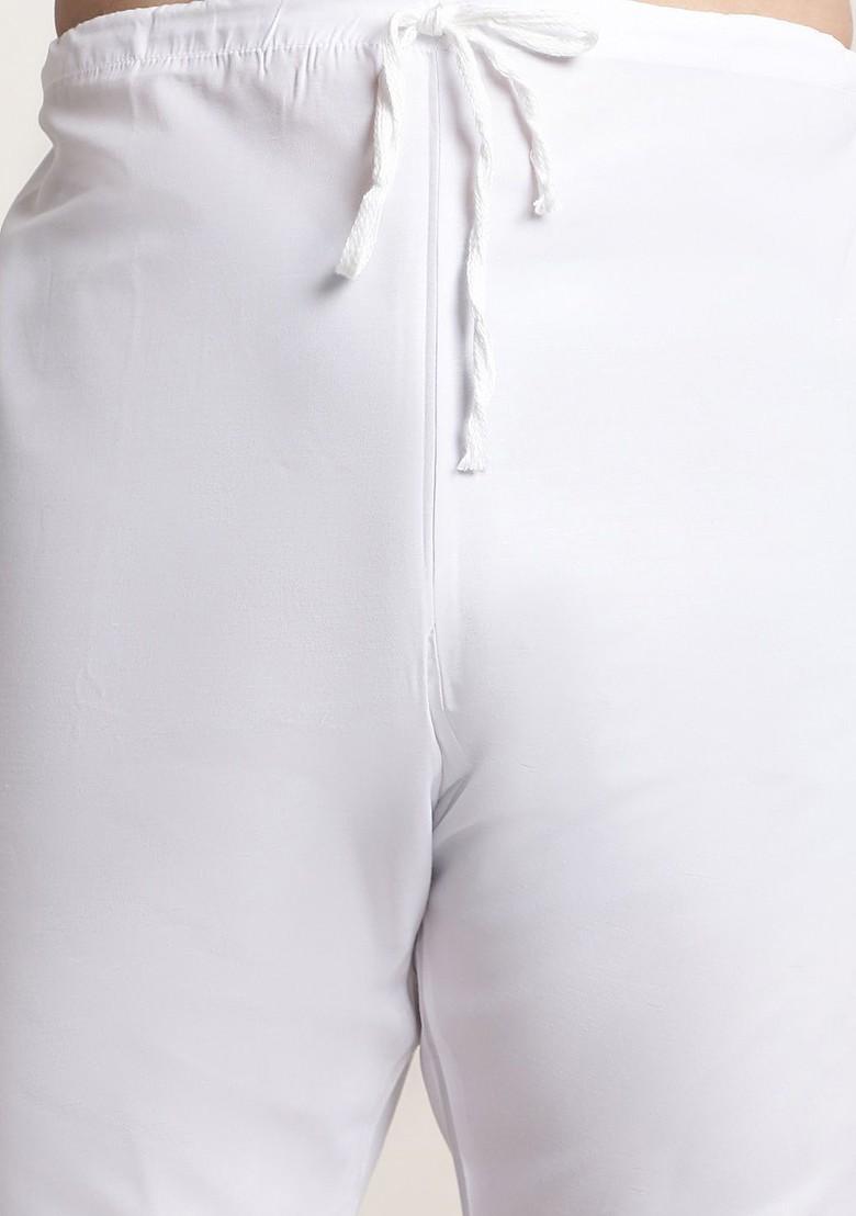 White Solid Poly Blend Kurta Set For Men