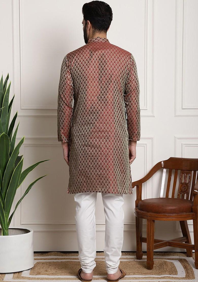 Maroon Ethnic Motifs Poly Blend Kurta Set For Men