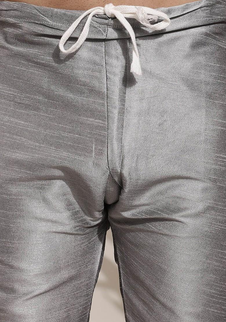 Grey Solid Poly Blend Kurta Set For Men