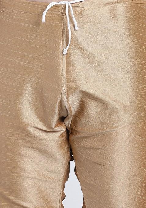 Gold Thread Work Cotton Kurta Set For Men