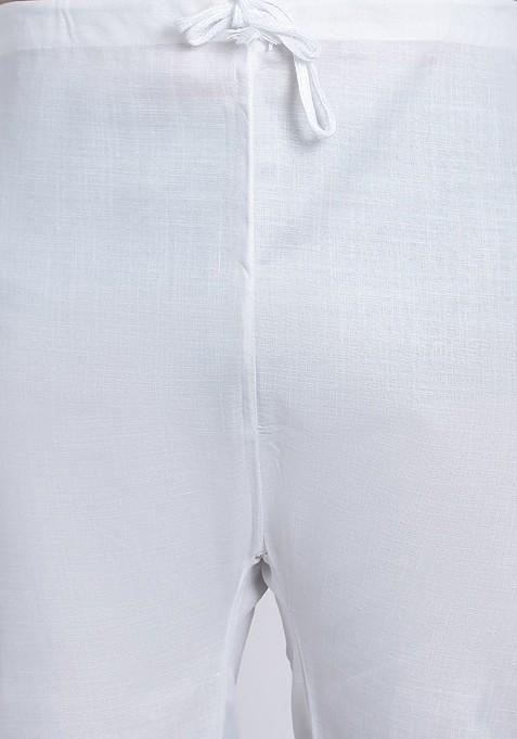 Black Thread Work Cotton Kurta Set For Men