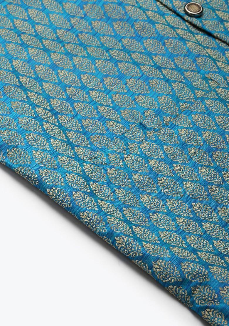 Black Mirror Work Poly Blend Kurta Set For Men