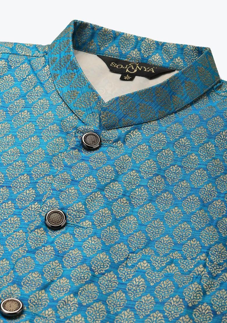 Black Mirror Work Poly Blend Kurta Set For Men