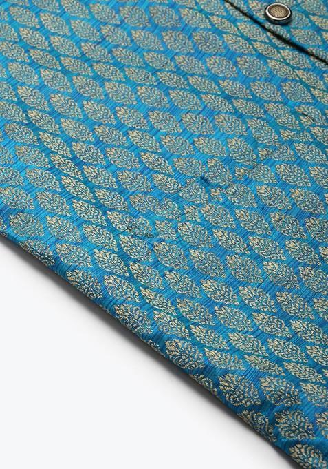 Black Mirror Work Poly Blend Kurta Set For Men