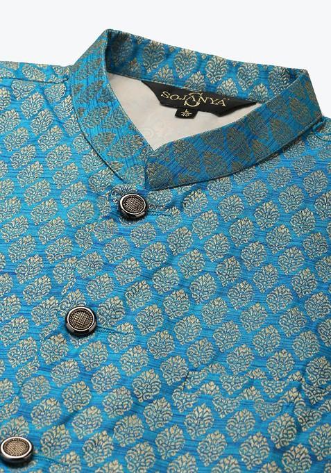 Black Mirror Work Poly Blend Kurta Set For Men