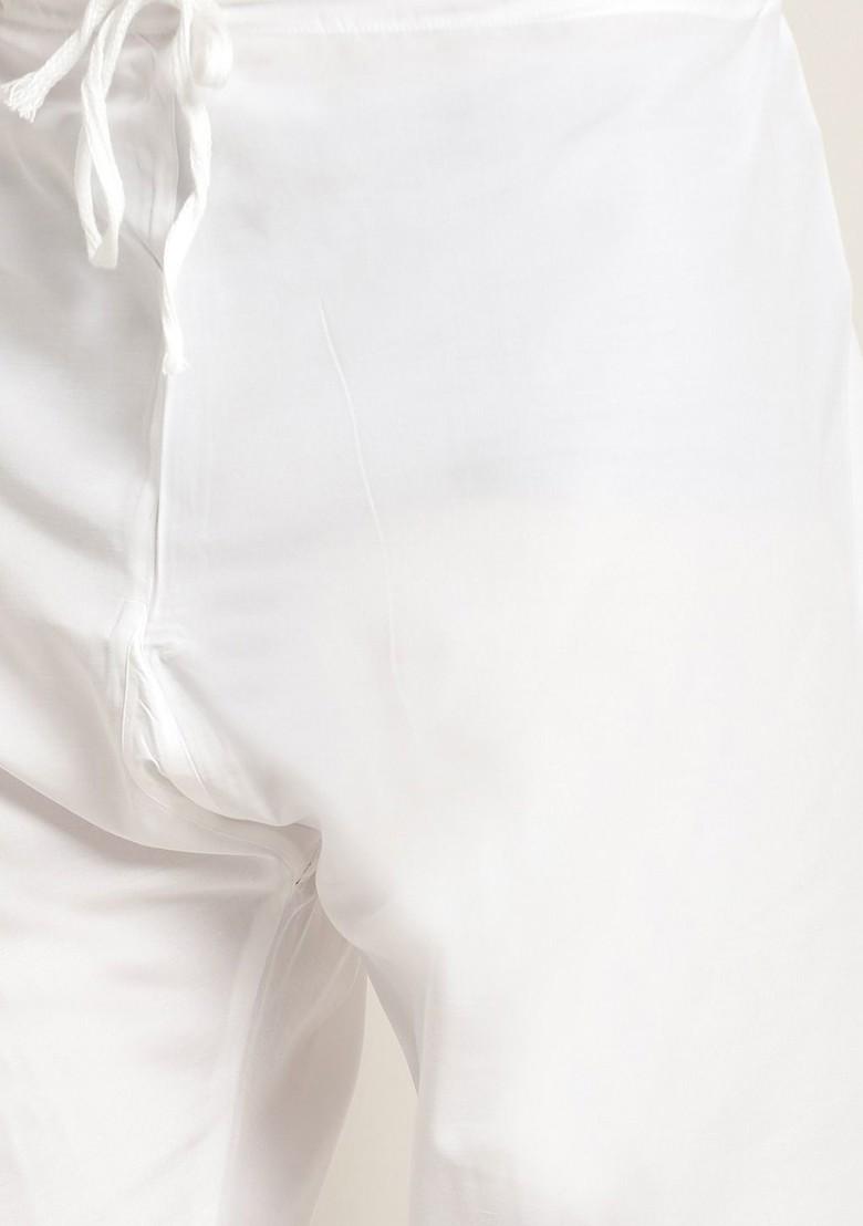 White Thread Work Cotton Kurta Set For Men