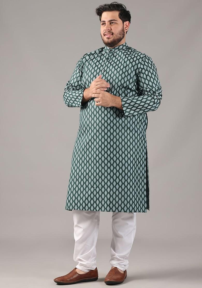 Green Ethnic Motifs Poly Blend Kurta Set For Men