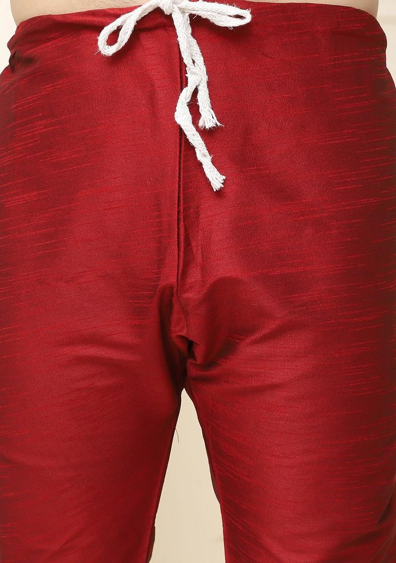 Maroon Solid Cotton Kurta Set For Men