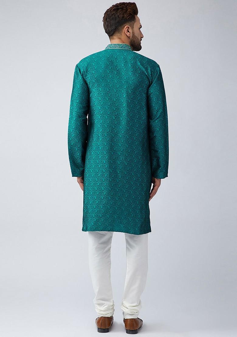 Green Solid Poly Blend Kurta Set For Men