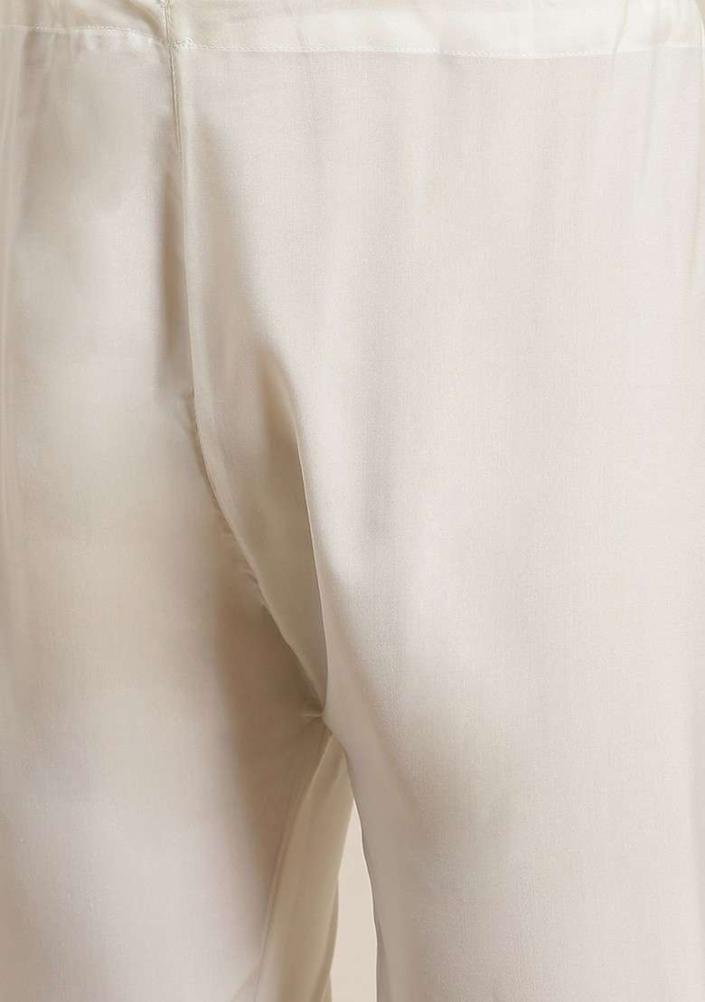 Off White Solid Cotton Kurta Set For Men - Indya