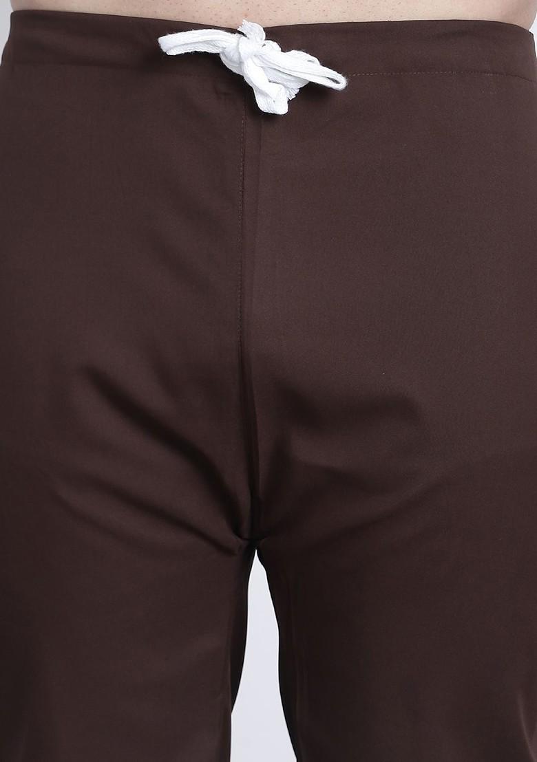 Coffee Brown Solid Cotton Kurta Set For Men
