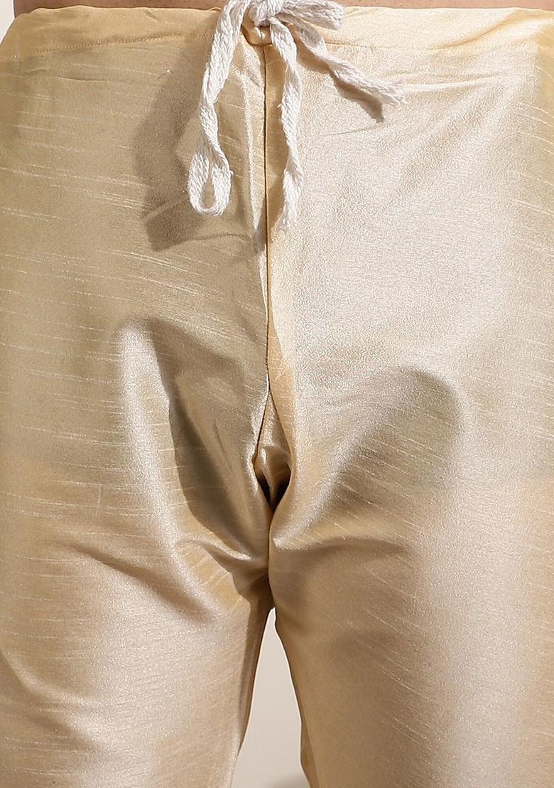 Gold Printed Poly Blend Kurta Set For Men