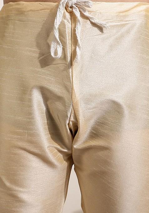 Gold Printed Poly Blend Kurta Set For Men