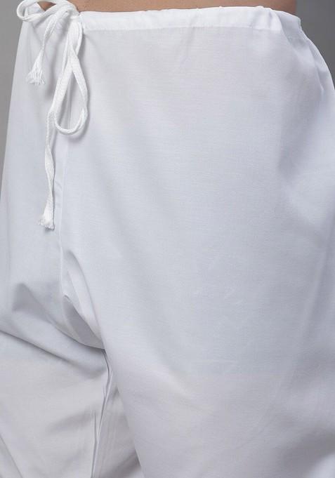 Sea Green Ethnic Motifs Cotton Kurta Set For Men